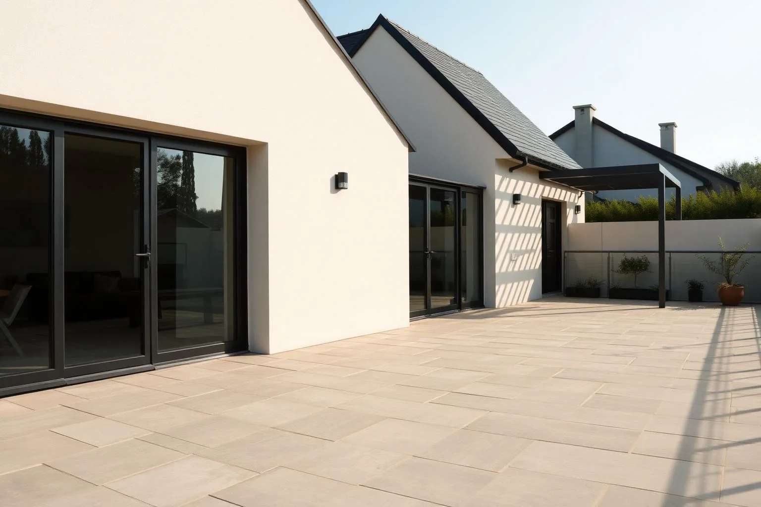 Empty modern terrace with bare paving before AI Add / Replace Items