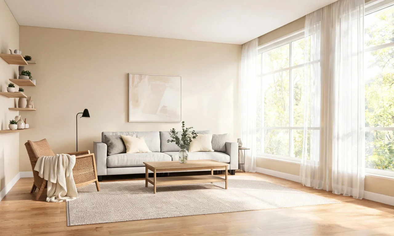 Empty living room transformed into a staged, furnished space for a real estate listing photo
