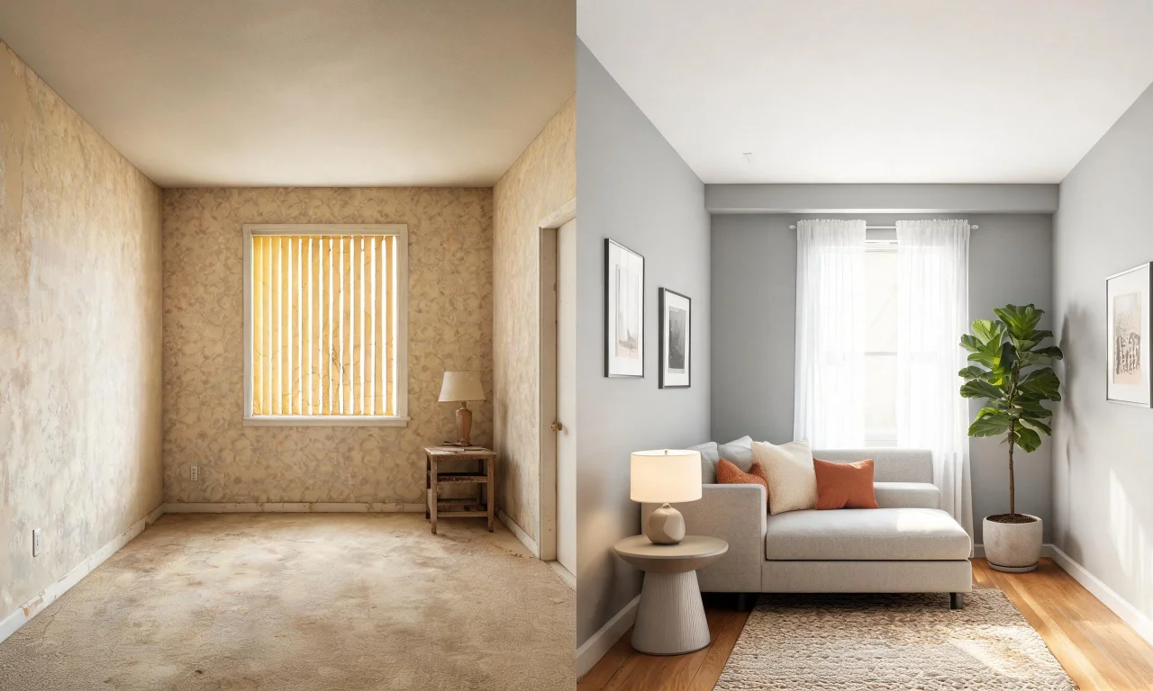 A before-and-after room transformation generated through RoomGPT's AI redesign tool