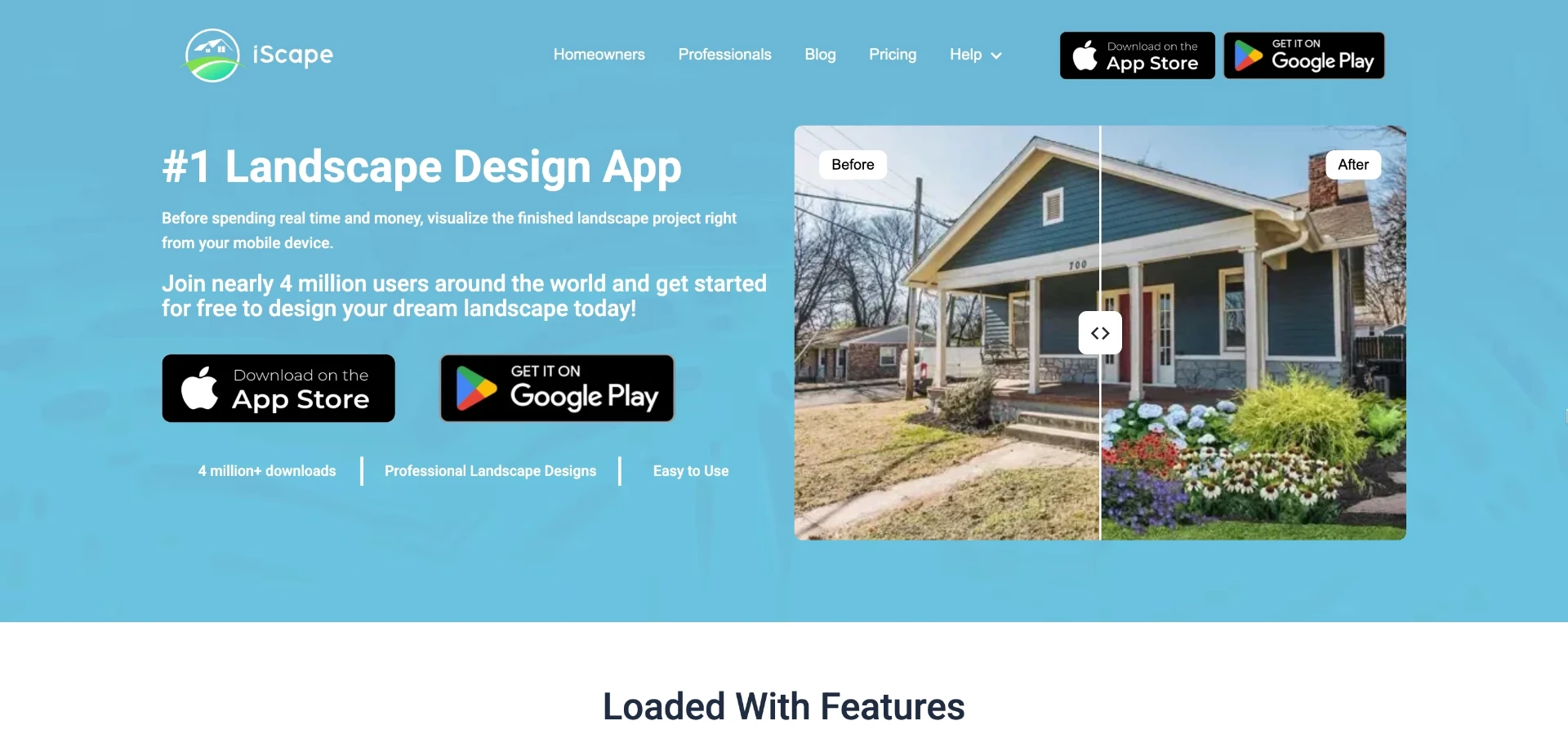 iScape's mobile-first interface focuses on plant and hardscaping placement rather than facade materials.