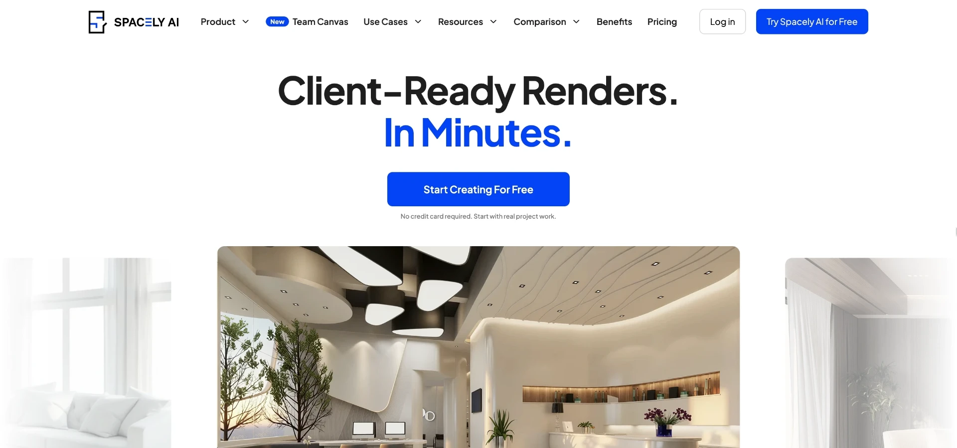 Spacely AI's homepage, showing its style-generation focus rather than material-specific renovation previews.