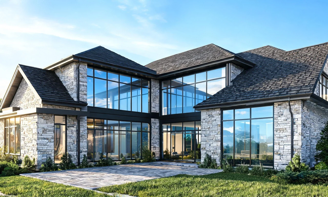 A desktop screen showing a 3D exterior model being edited with structural design software