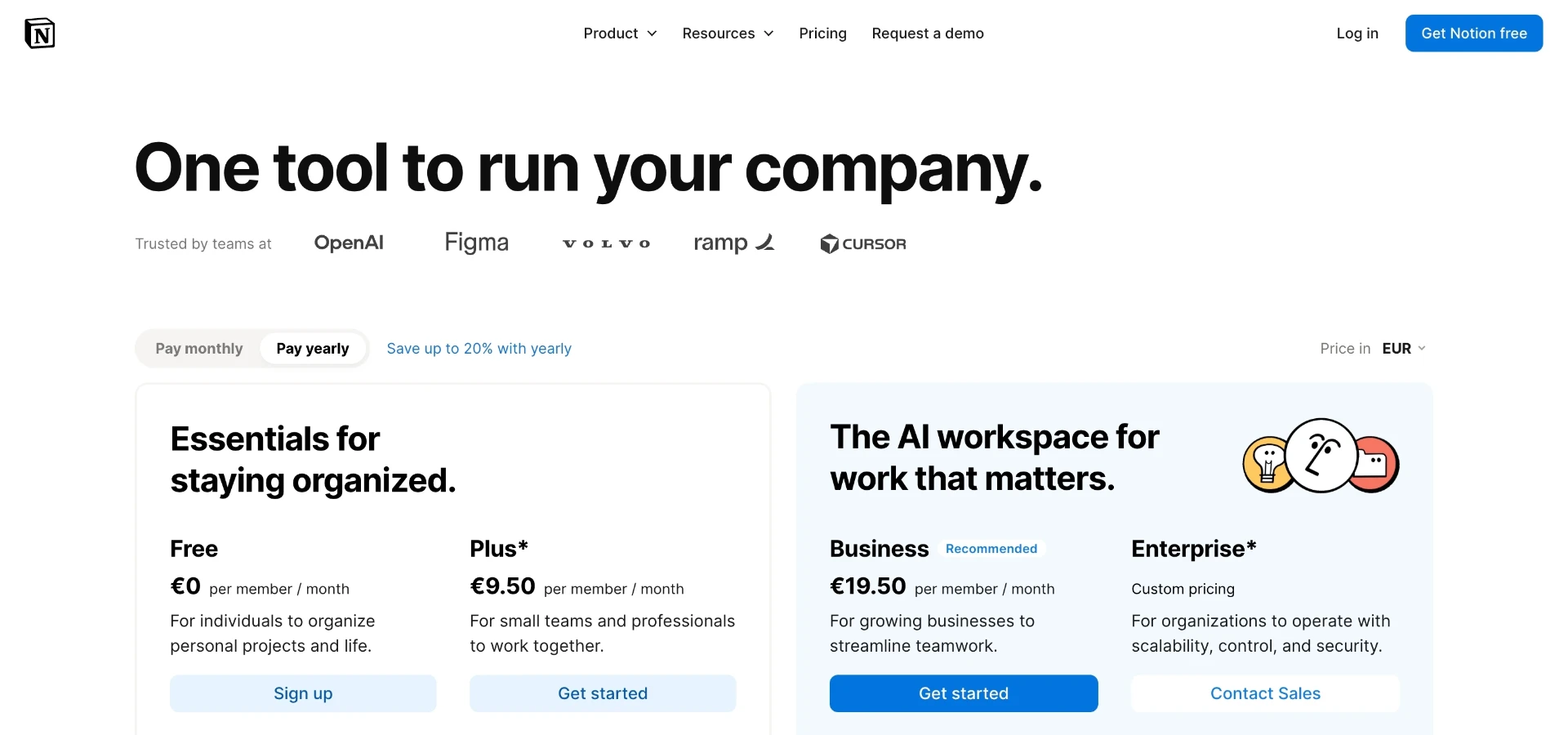 Notion's pricing page, relevant here because its free and paid tiers support the checklist-style boards many people use to plan decluttering.