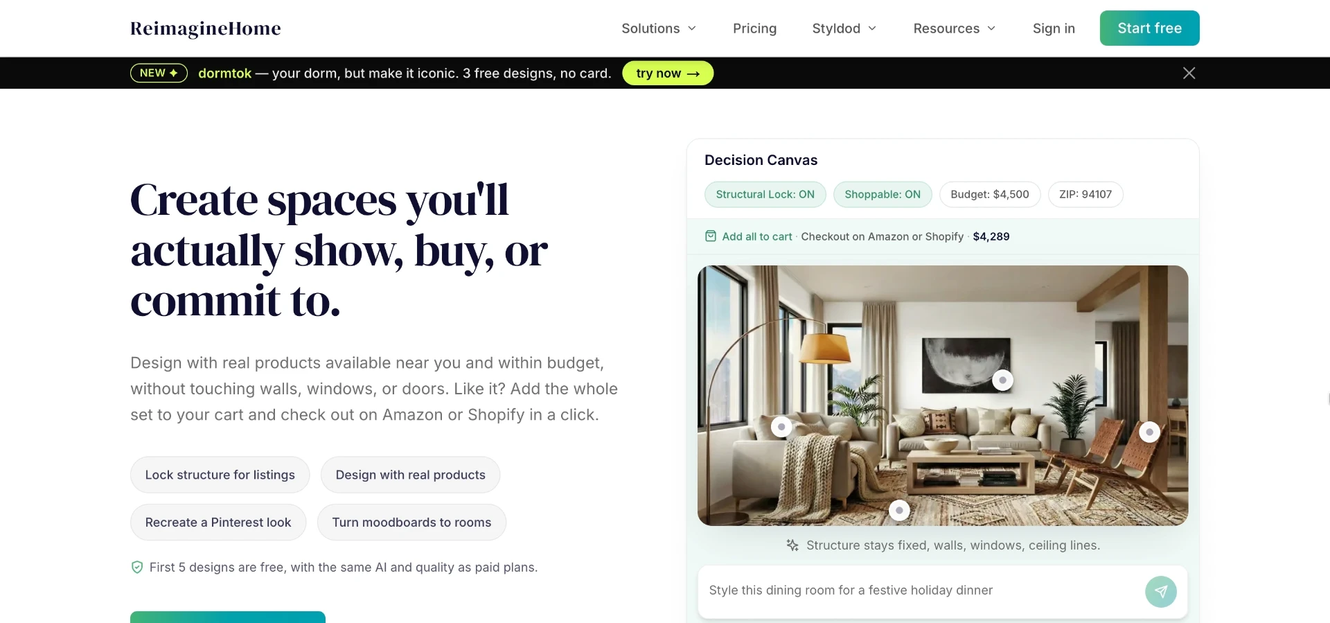 Reimagine Home markets itself toward staging and listing photos, which explains its lighter architectural material controls.