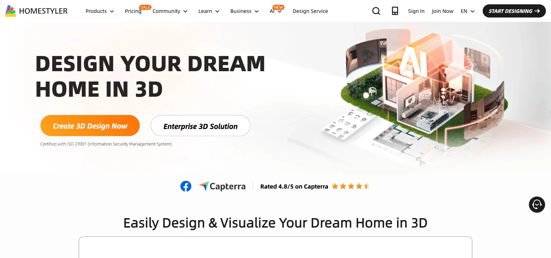 Homestyler's 3D planning interface, useful for comparing manual layout tools against pure AI-generation apps.