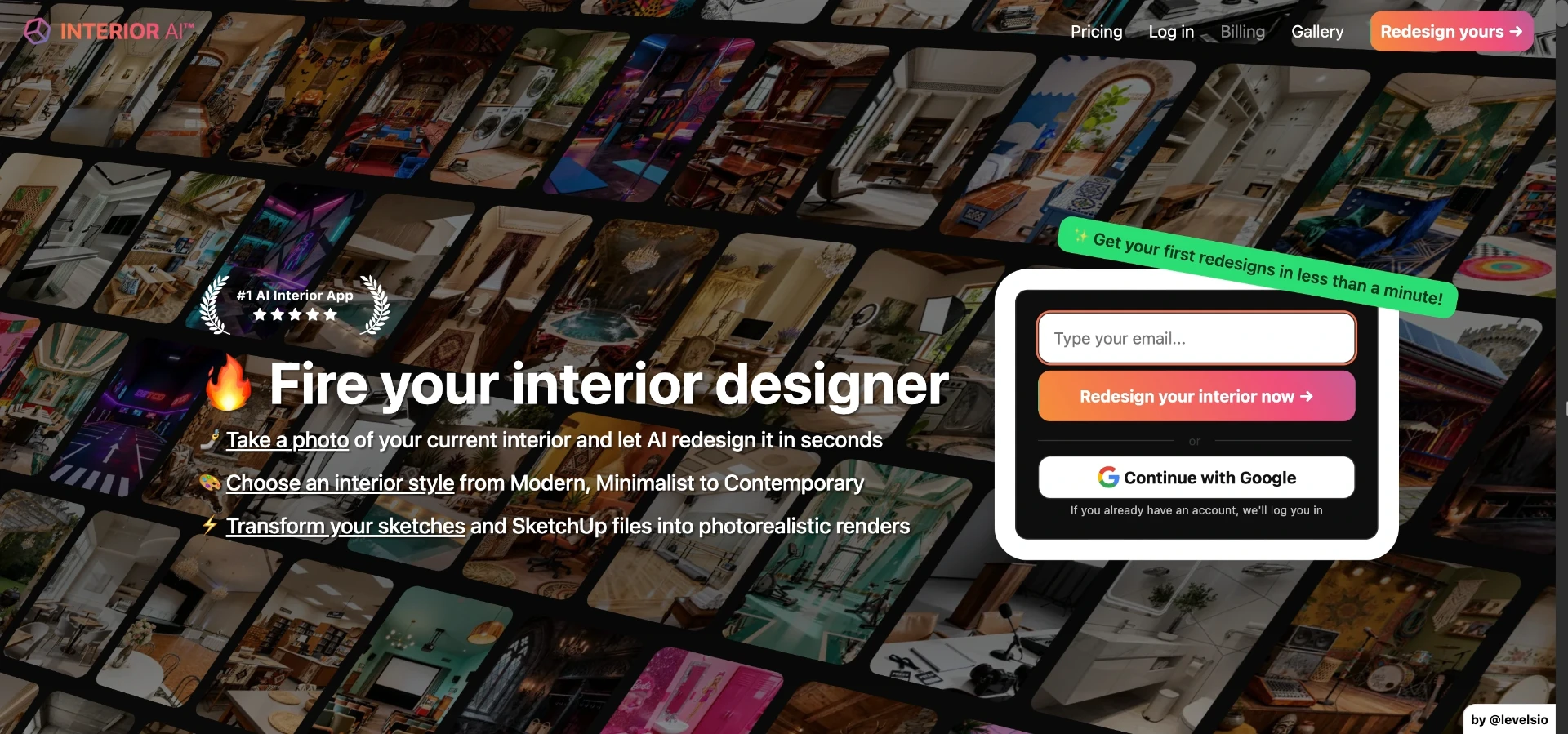Interior AI's style picker, showing how many presets you can try from a single room upload.