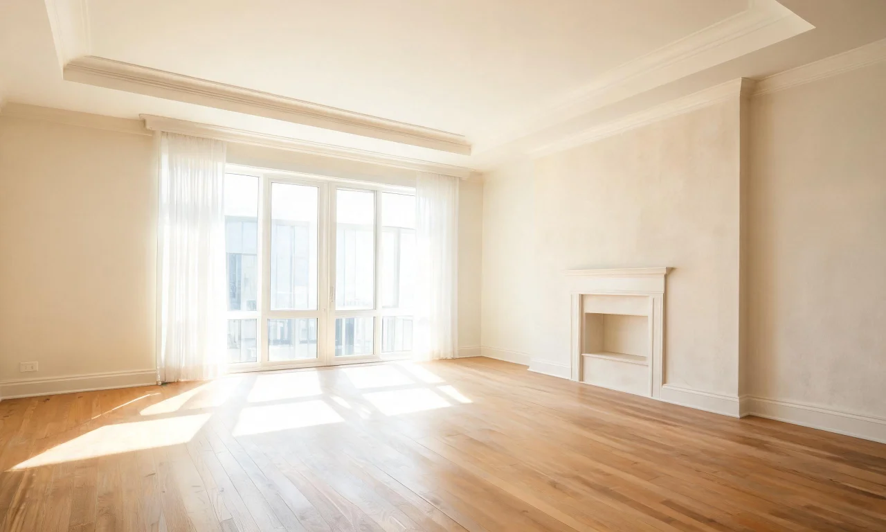 An empty, sunlit living room generated by vividoo from a previously furnished photo.