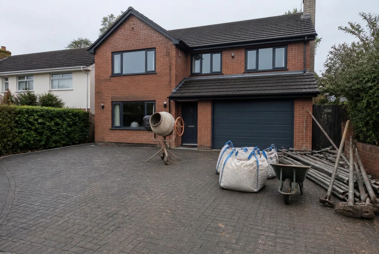 The same driveway with rubble and bricks removed and the block paving rebuilt by AI Clear Exterior Space