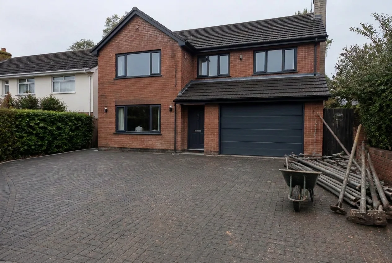 Driveway with the cement mixer and builder bags removed by AI Clear Exterior Space