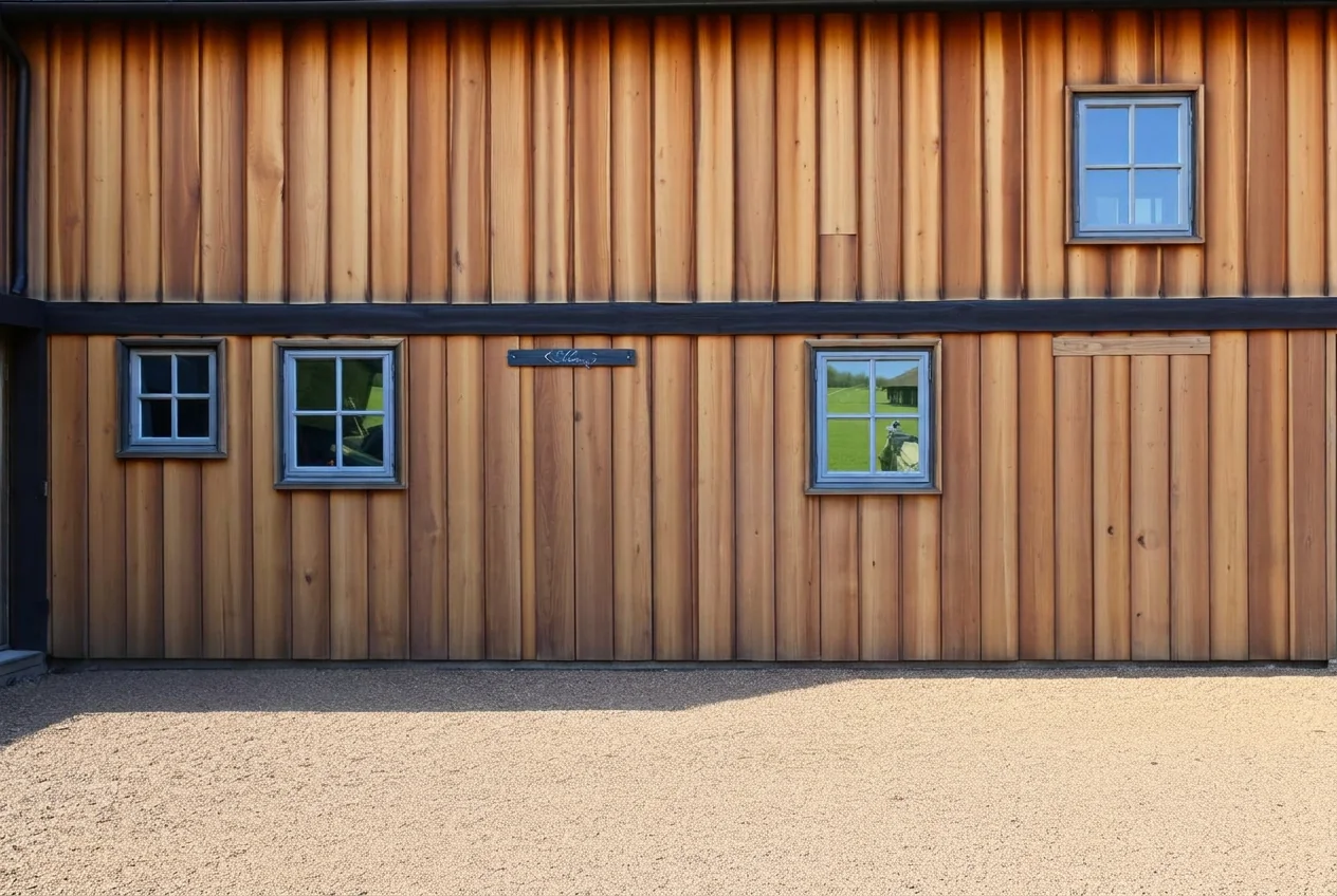 Clean timber barn frontage with the tractor and sacks removed after AI Clear Exterior Space