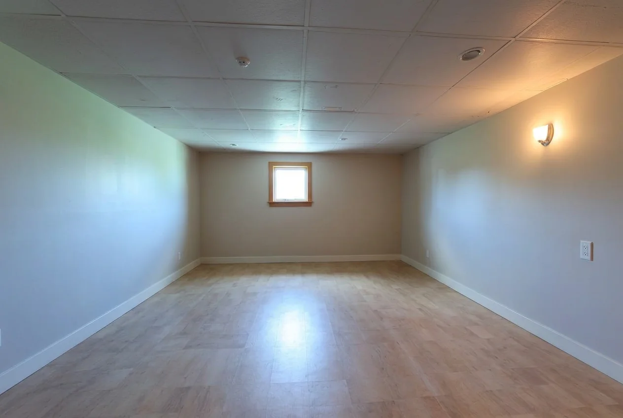 Empty basement room after AI Empty Room Generator removed furniture and storage