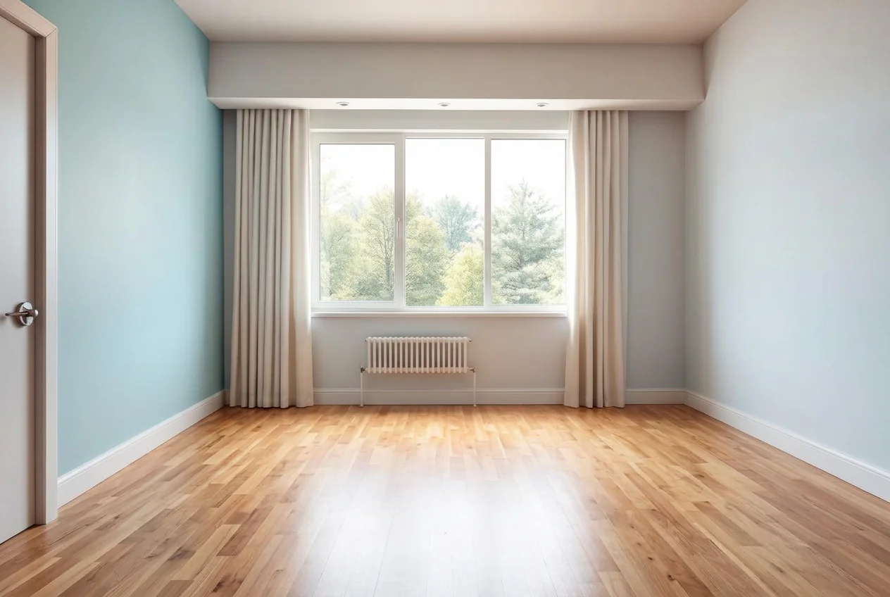 Empty kids bedroom with soft blue wall after AI Empty Room Generator