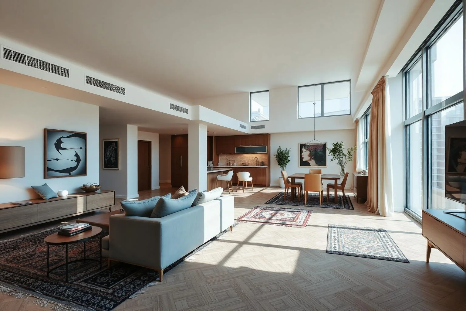 Fully furnished open-plan apartment before AI Empty Room Generator