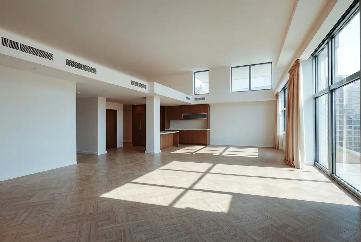 Open-plan apartment fully emptied by AI Empty Room Generator
