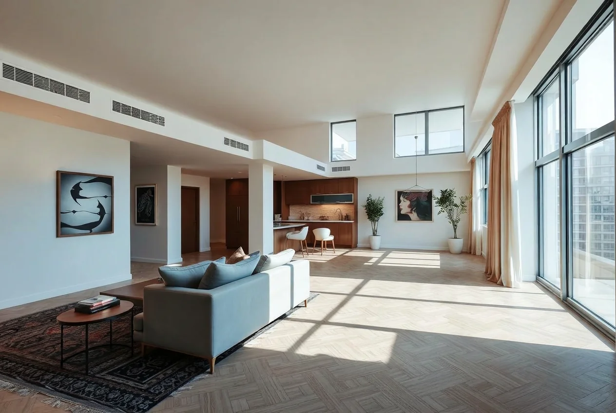 Open-plan apartment half emptied by AI Empty Room Generator