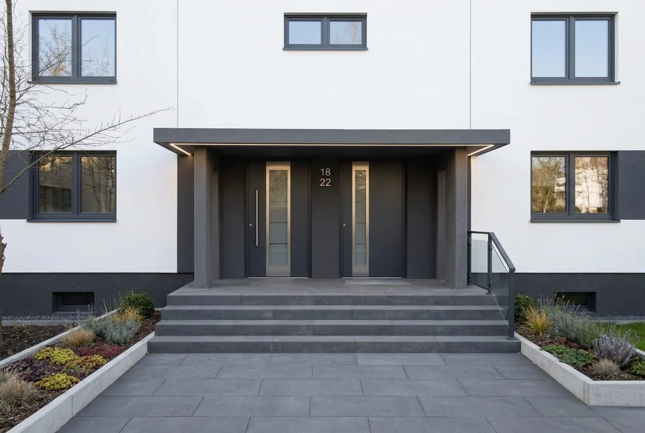 The same apartments exterior after AI Exterior Redesign in contemporary style