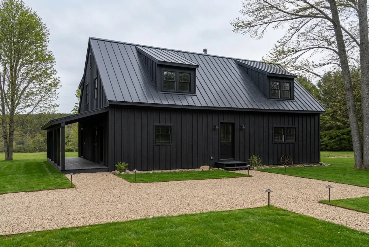 The same barn house exterior after AI Exterior Redesign in modern barn style