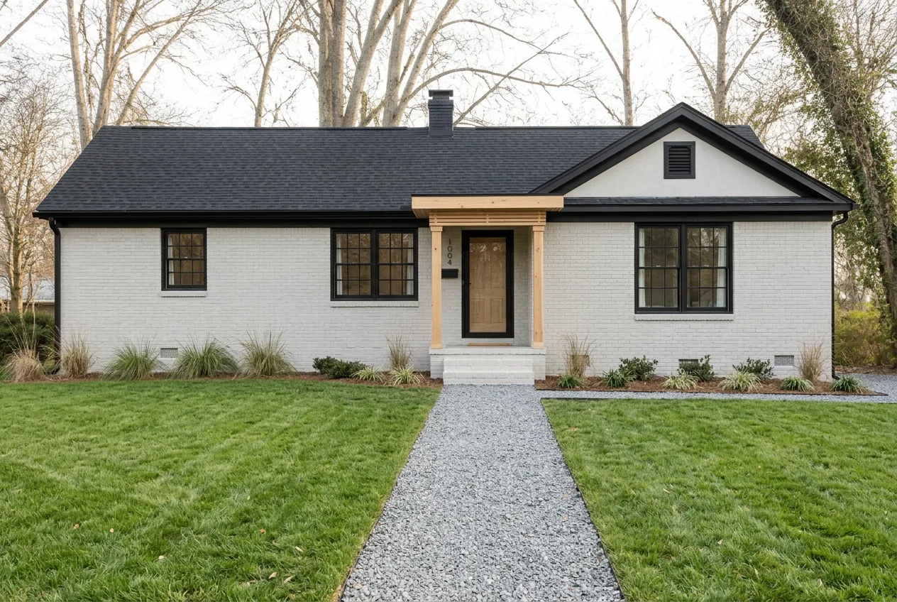 The same bungalow exterior after AI Exterior Redesign in scandinavian style