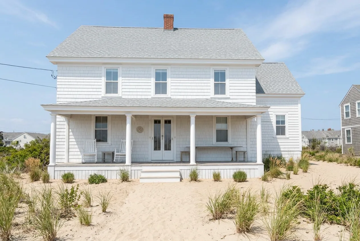 The same coastal exterior after AI Exterior Redesign in coastal style