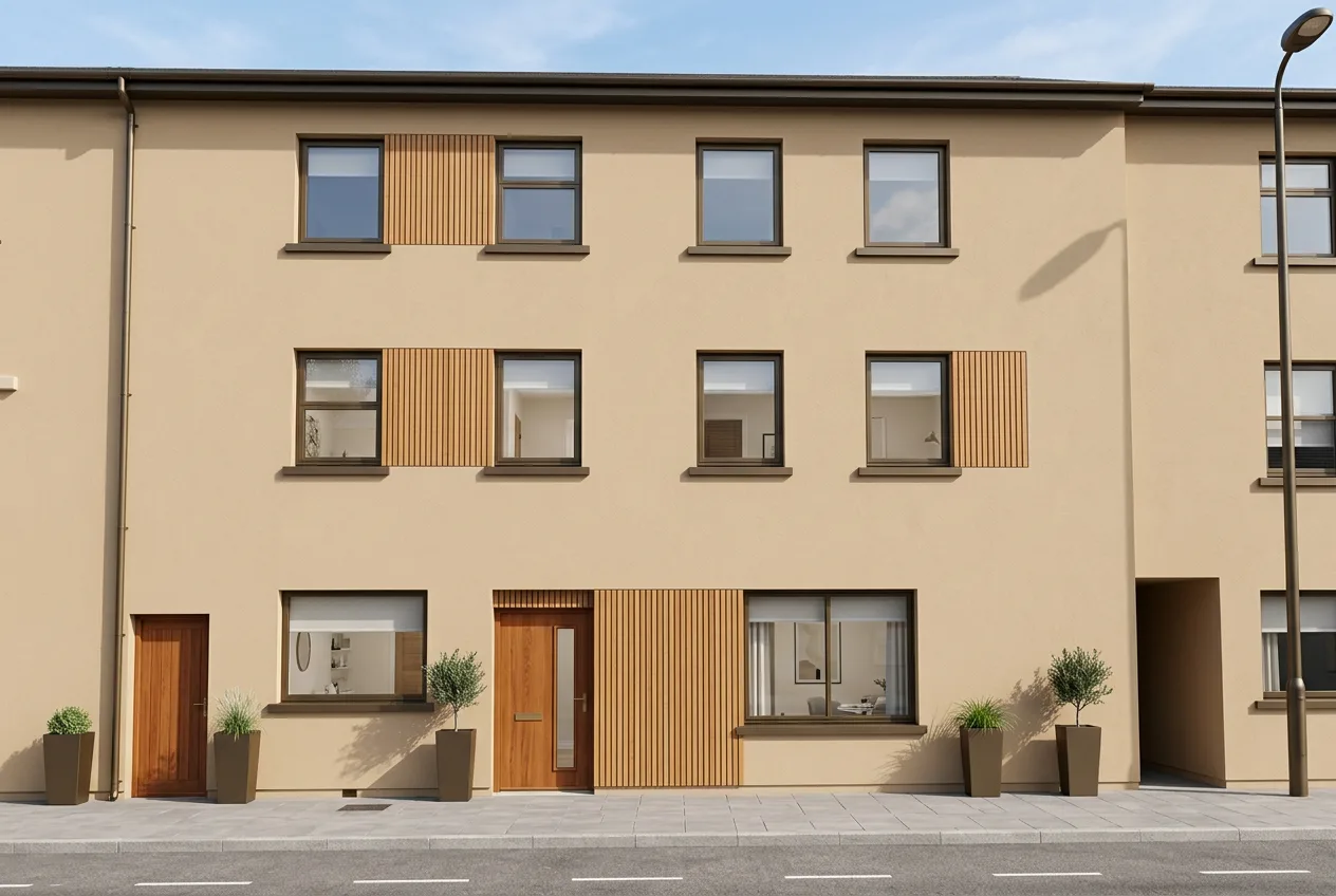 The same townhouse exterior after AI Exterior Redesign in minimalist style
