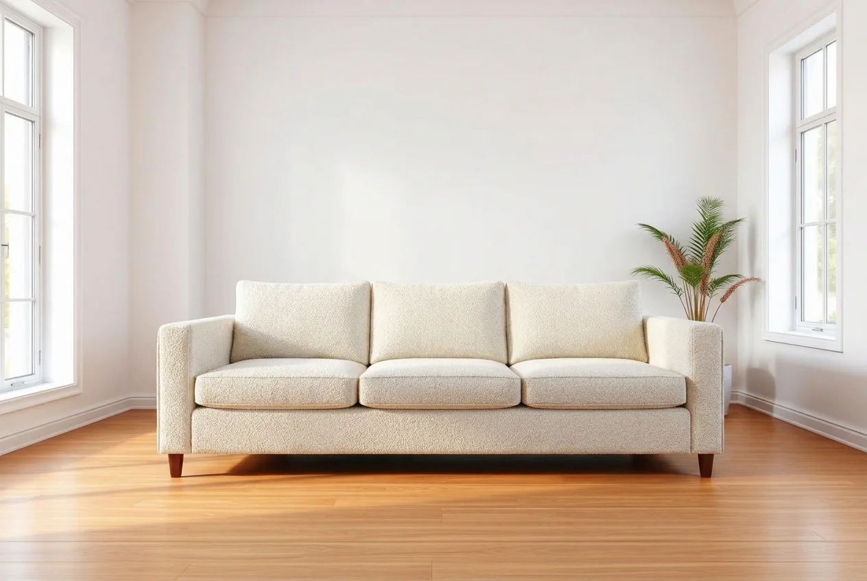 Living room sofa replaced with a cream bouclé sofa by AI Furniture Replacer