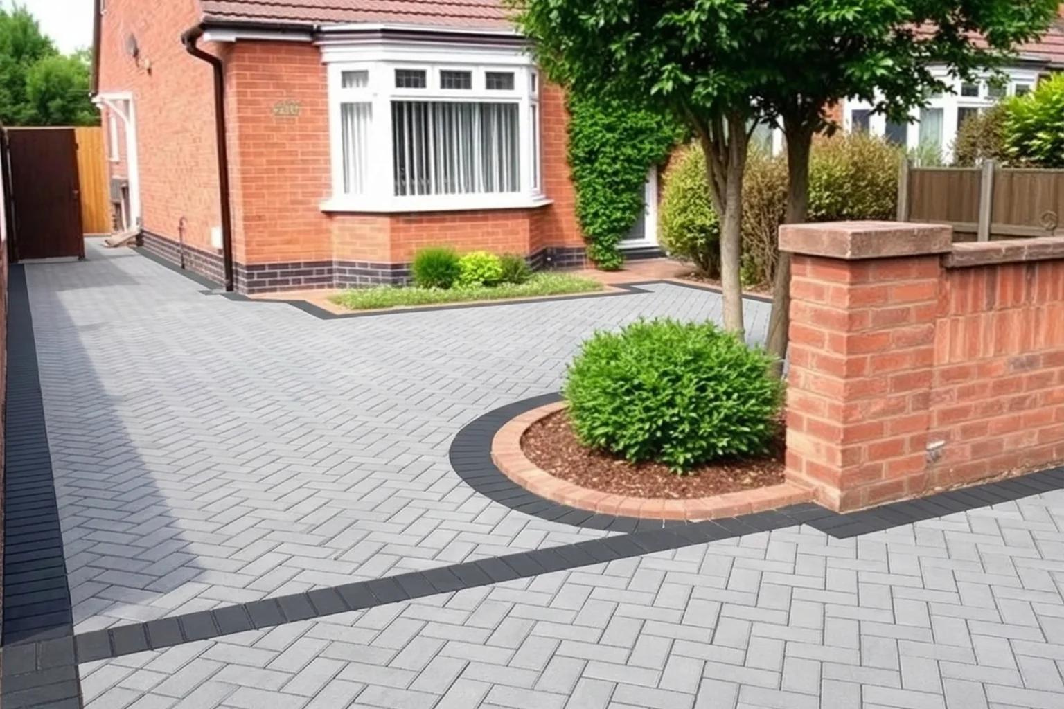 Front driveway visualised with contemporary hard landscaping after AI Landscape Renovation