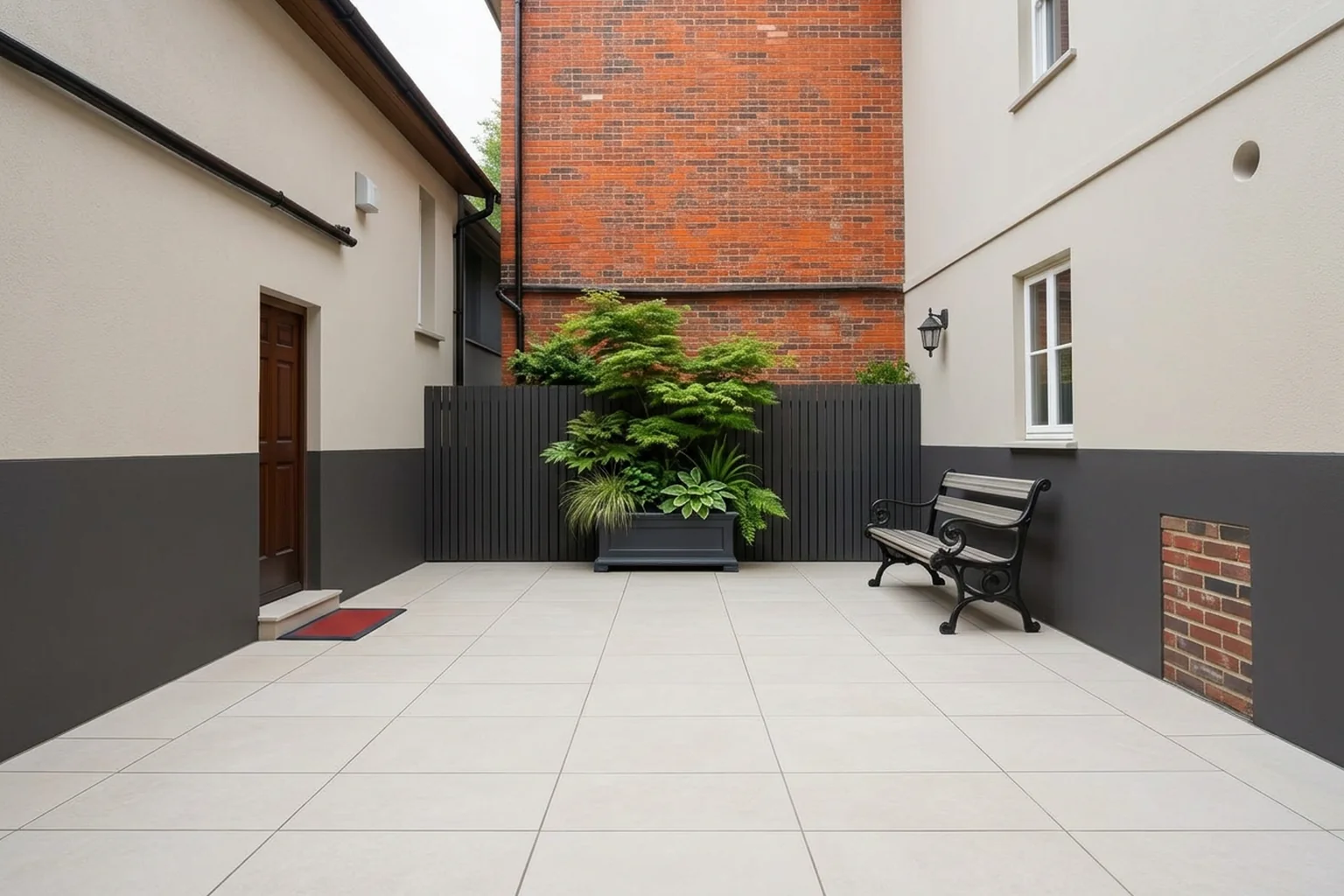 Finished courtyard landscape concept with premium paving and renewed boundaries