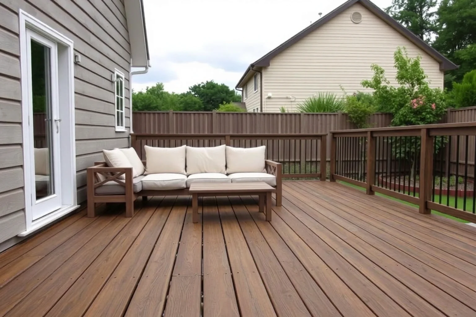 Outdoor deck renewed with refined timber boards and coordinated finishes after AI Landscape Renovation