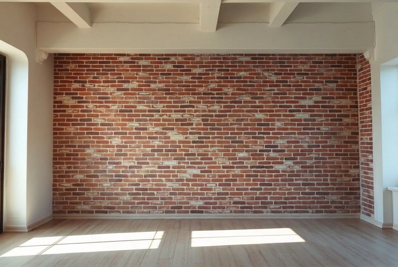 Empty loft room with only bare brick and floor after AI Object Remover