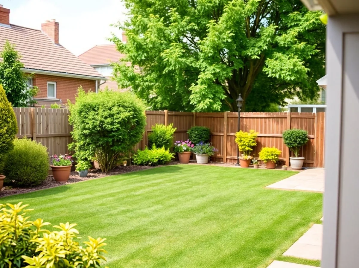 Garden lawn with the trampoline erased after AI Object Remover