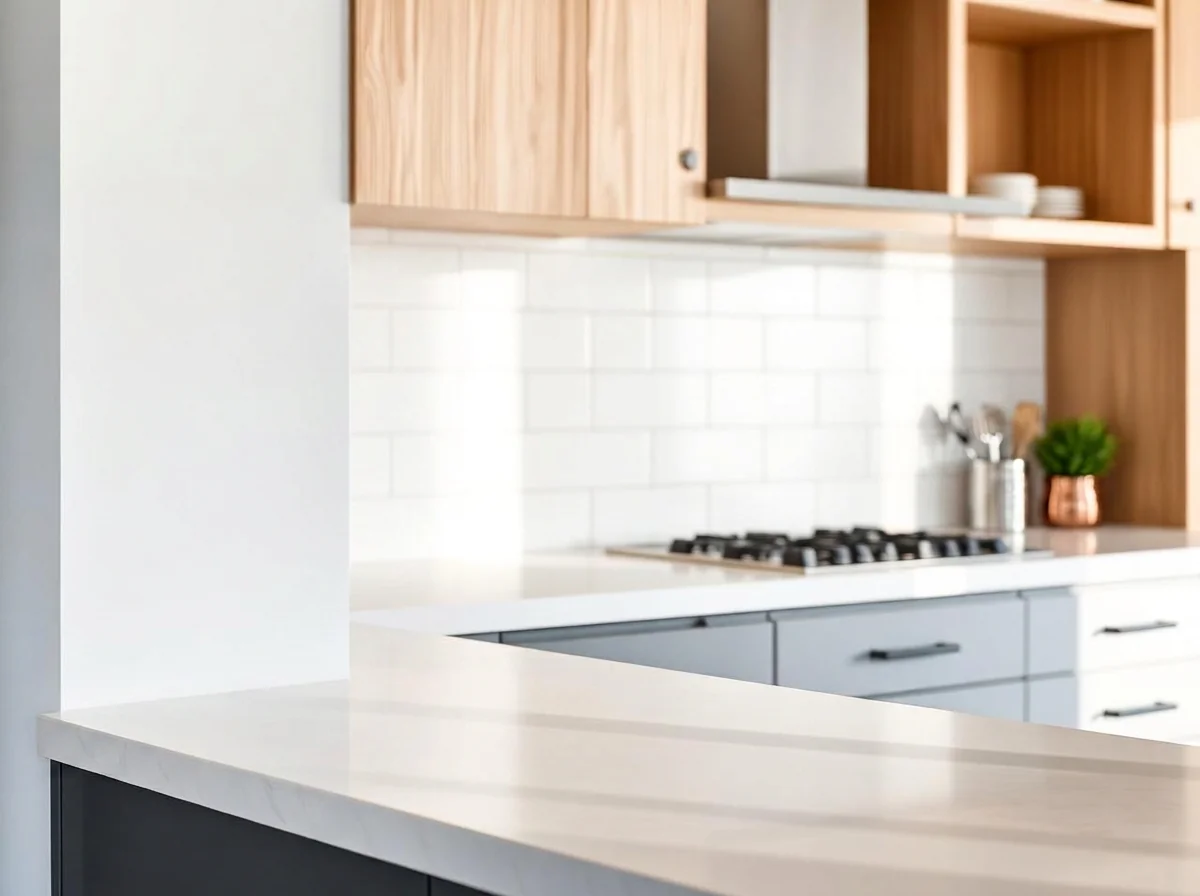 Kitchen counter cleared of the coffee machine after AI Object Remover