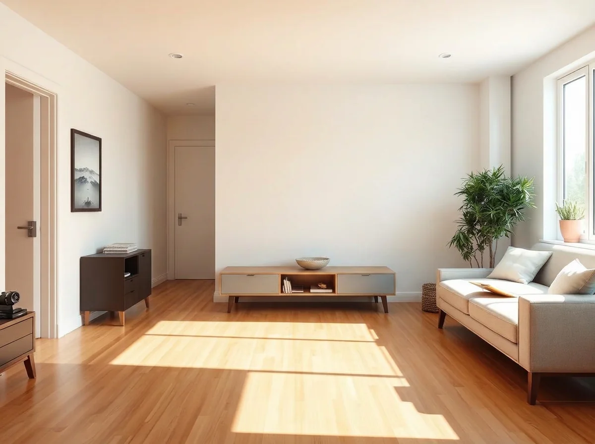 Living room with the clothes drying rack erased after AI Object Remover
