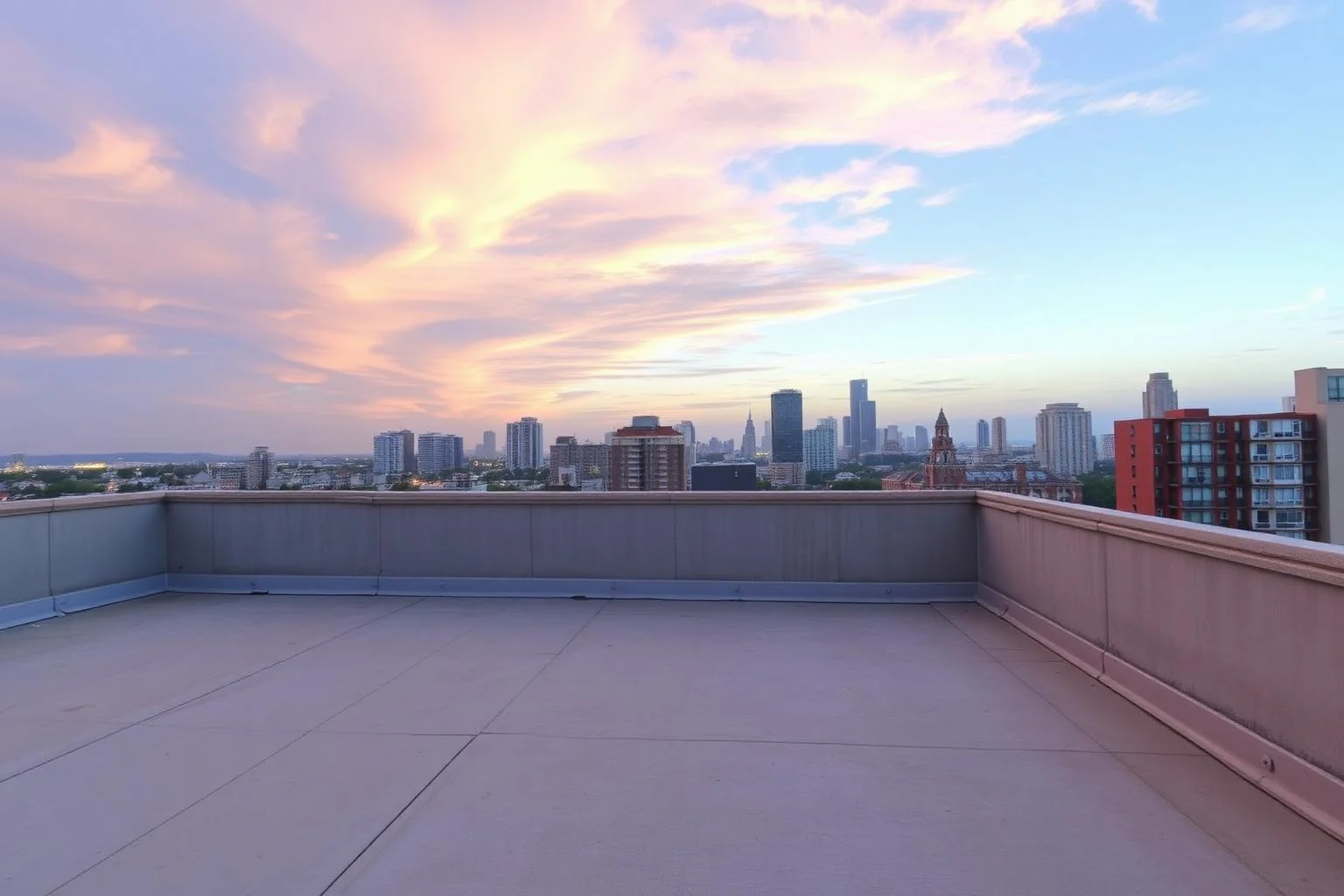 Bare concrete rooftop terrace before AI Outdoor Redesign