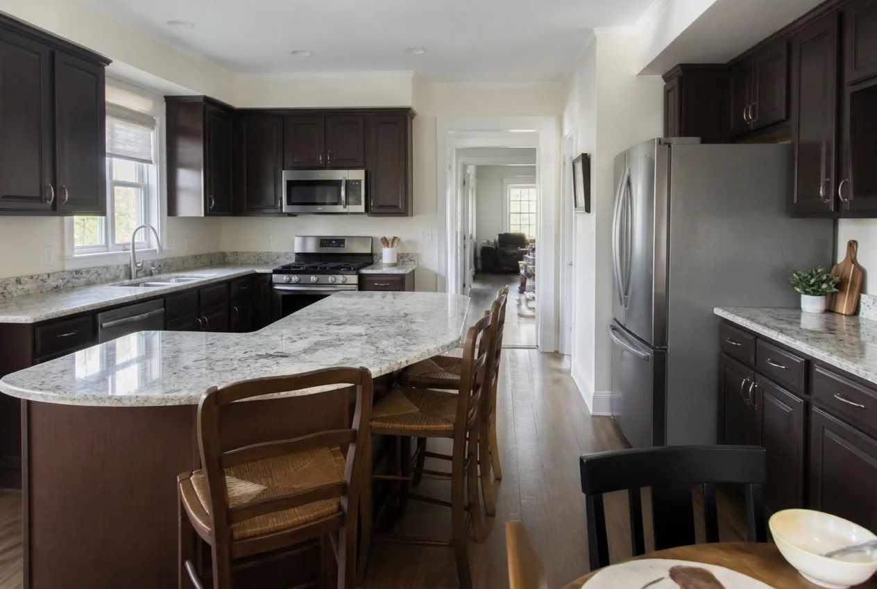 Clear kitchen countertops after AI Virtual Decluttering removed appliances and dishes