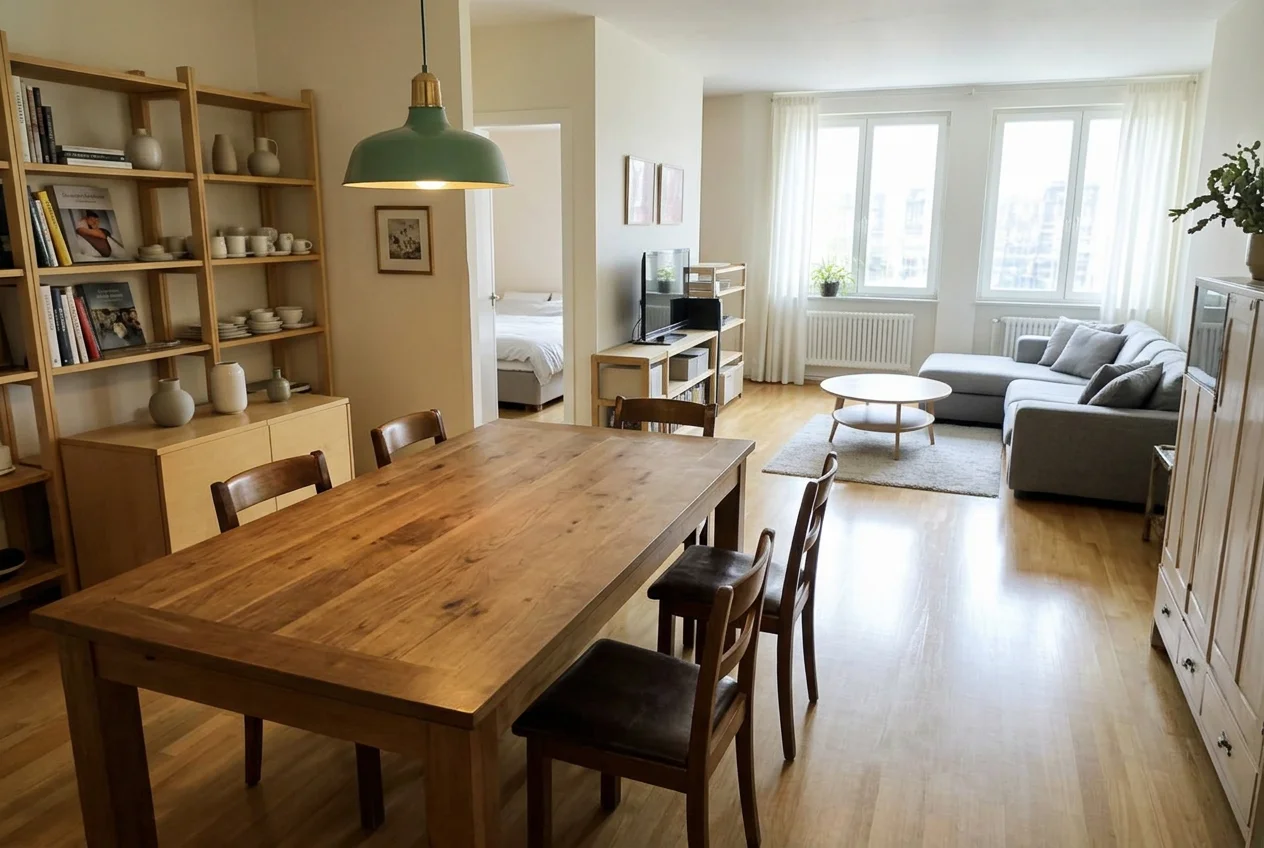 Open-plan dining and living area fully decluttered by AI Virtual Decluttering
