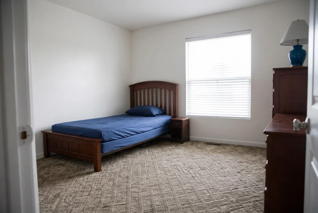 Tidy kids bedroom after AI Virtual Decluttering removed toys and clothes